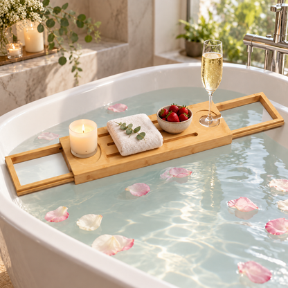 🛁 Bathtub Caddy | Bamboo | Bathroom | Spa Lovers | Expandable Comfort