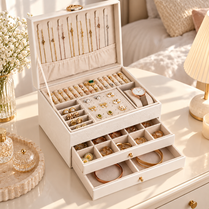 💎 Jewelry Organizer | PU Leather Vanity | Women | Velvet Protection