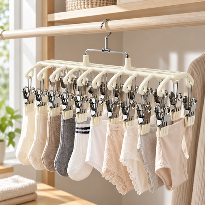 🧦 Laundry Hanger | Metal Silicone | Closet | Families | Multi-Clip Storage