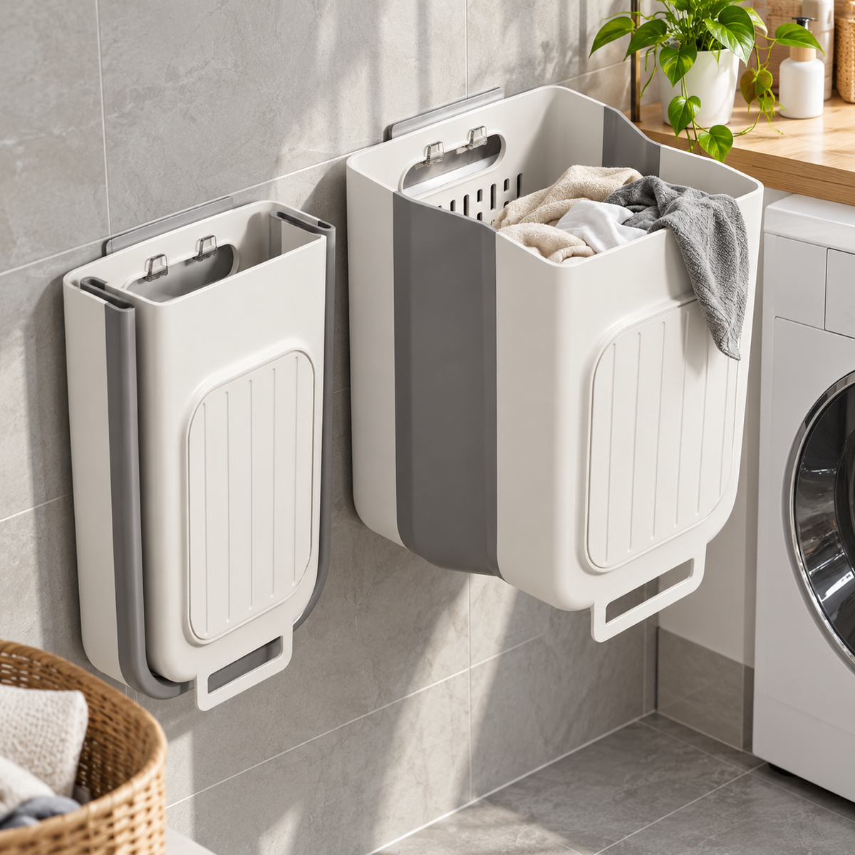 🧺 Laundry Hamper | Durable Plastic | Bathroom | Families | Foldable Wall