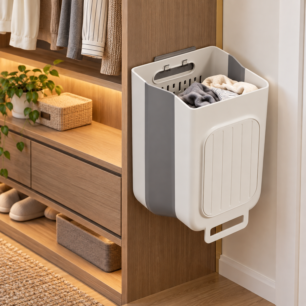 🧺 Laundry Hamper | Durable Plastic | Bathroom | Families | Foldable Wall