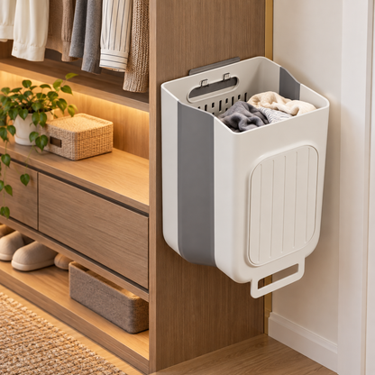 🧺 Laundry Hamper | Durable Plastic | Bathroom | Families | Foldable Wall