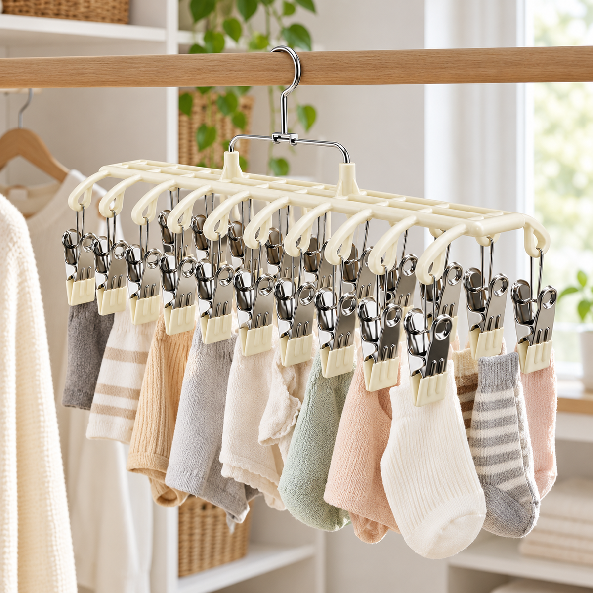 🧦 Laundry Hanger | Metal Silicone | Closet | Families | Multi-Clip Storage