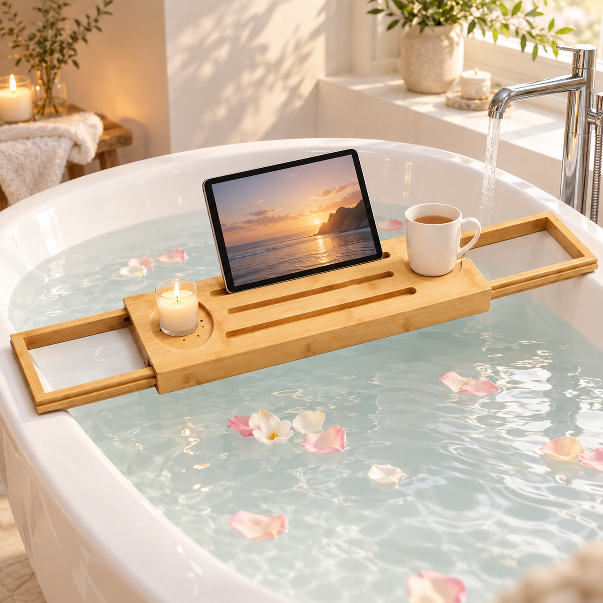 🛁 Bathtub Caddy | Bamboo | Bathroom | Spa Lovers | Expandable Comfort