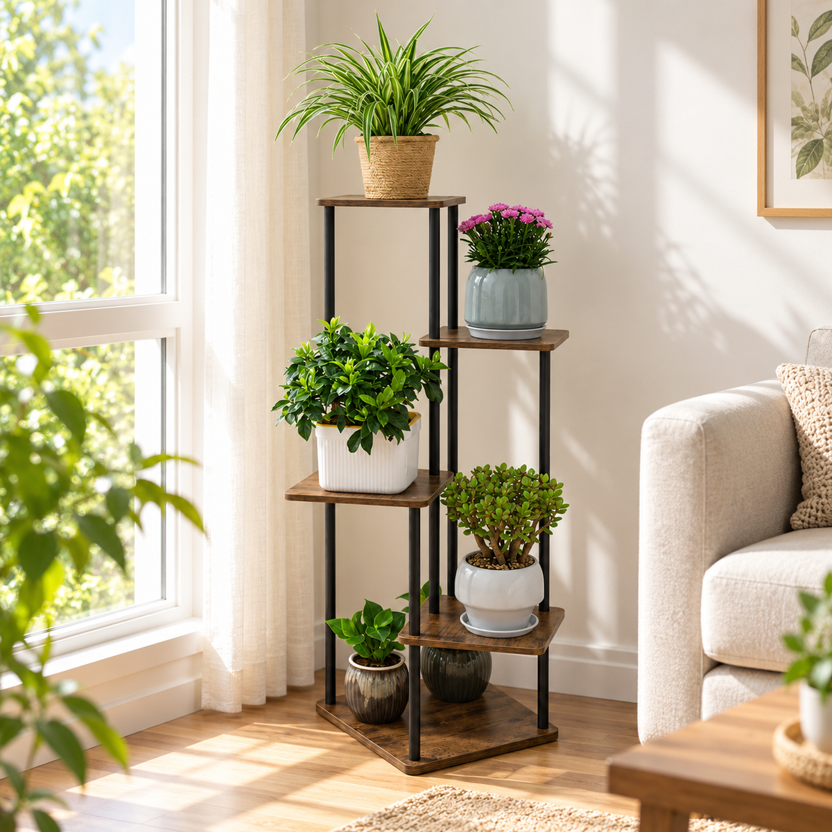 🌸 Plant Stand | Metal Wood | Balcony | Gardeners | Tiered Display