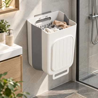 🧺 Laundry Hamper | Durable Plastic | Bathroom | Families | Foldable Wall