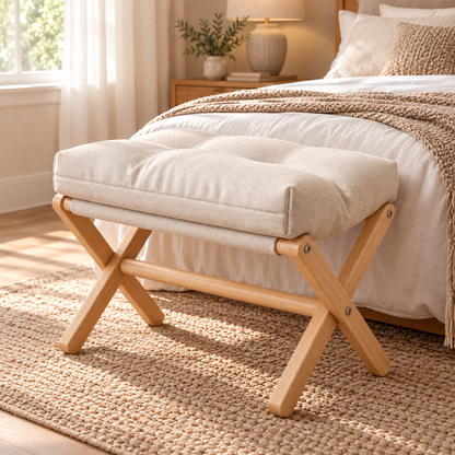 🪑 Footstool | Wood Fabric | Living Room | Homeowners | Foldable Comfort