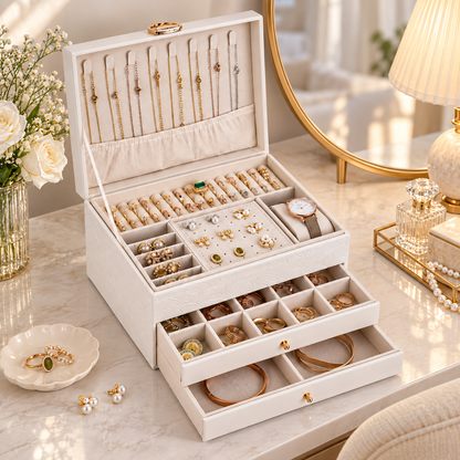 💎 Jewelry Organizer | PU Leather Vanity | Women | Velvet Protection