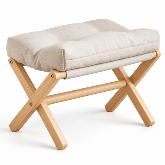 🪑 Footstool | Wood Fabric | Living Room | Homeowners | Foldable Comfort