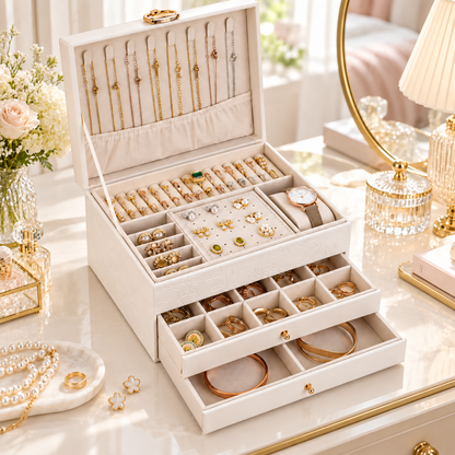 💎 Jewelry Organizer | PU Leather Vanity | Women | Velvet Protection
