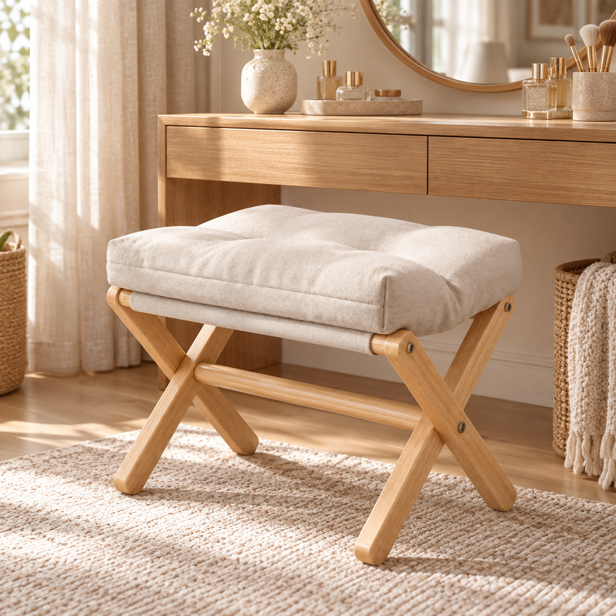 🪑 Footstool | Wood Fabric | Living Room | Homeowners | Foldable Comfort