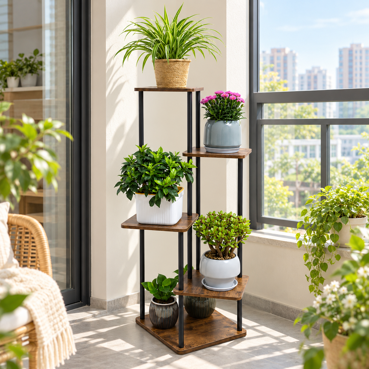 🌸 Plant Stand | Metal Wood | Balcony | Gardeners | Tiered Display