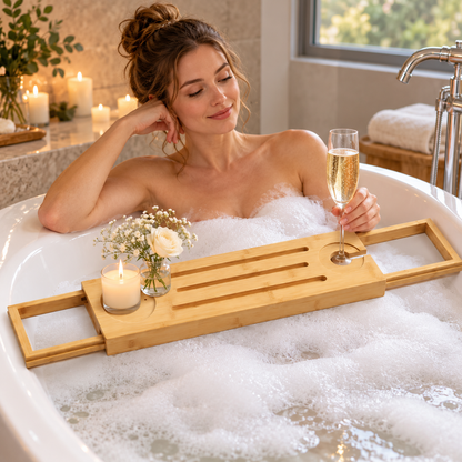 🛁 Bathtub Caddy | Bamboo | Bathroom | Spa Lovers | Expandable Comfort