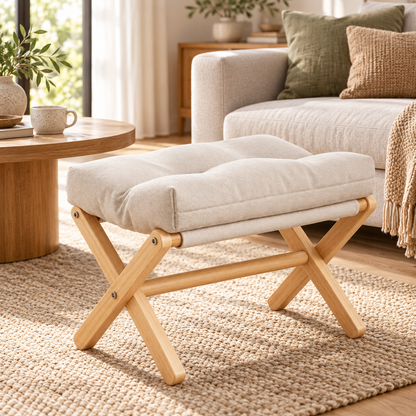 🪑 Footstool | Wood Fabric | Living Room | Homeowners | Foldable Comfort