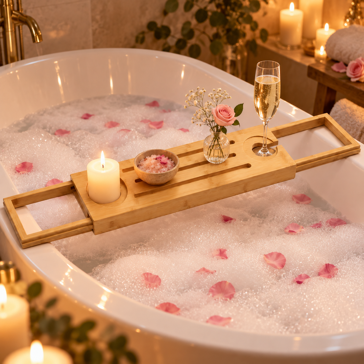 🛁 Bathtub Caddy | Bamboo | Bathroom | Spa Lovers | Expandable Comfort