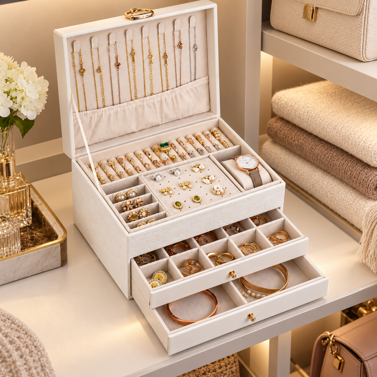 💎 Jewelry Organizer | PU Leather Vanity | Women | Velvet Protection