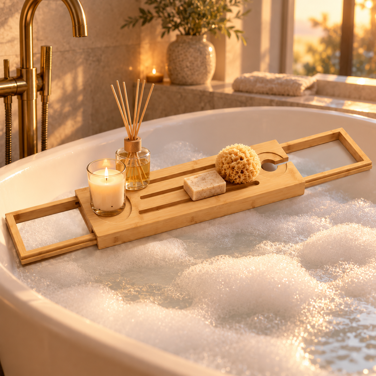🛁 Bathtub Caddy | Bamboo | Bathroom | Spa Lovers | Expandable Comfort