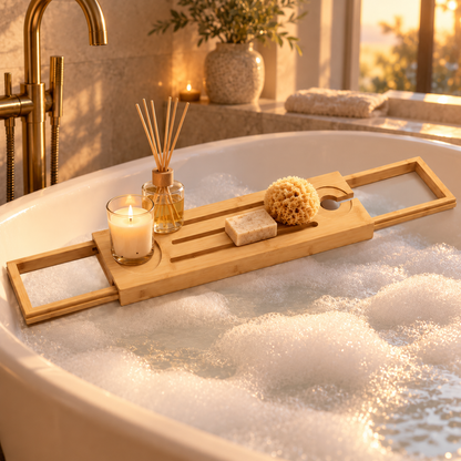 🛁 Bathtub Caddy | Bamboo | Bathroom | Spa Lovers | Expandable Comfort