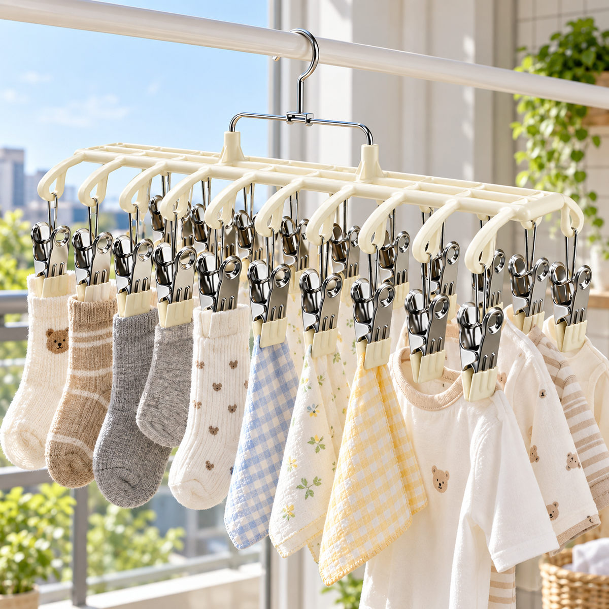 🧦 Laundry Hanger | Metal Silicone | Closet | Families | Multi-Clip Storage
