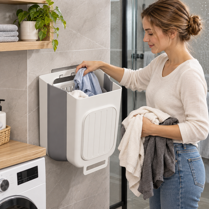 🧺 Laundry Hamper | Durable Plastic | Bathroom | Families | Foldable Wall
