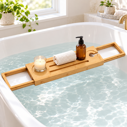 🛁 Bathtub Caddy | Bamboo | Bathroom | Spa Lovers | Expandable Comfort
